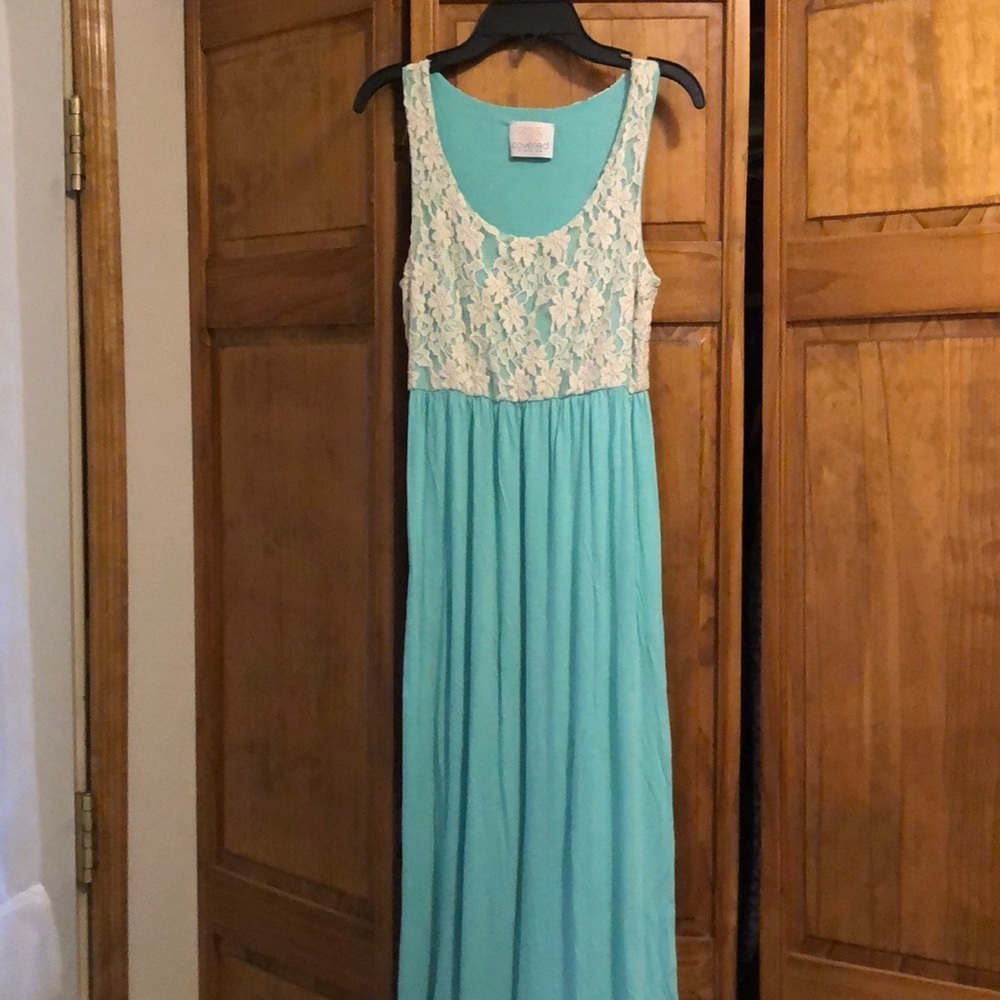Coveted Clothing Maxi Dress Mint Green Cream Lace